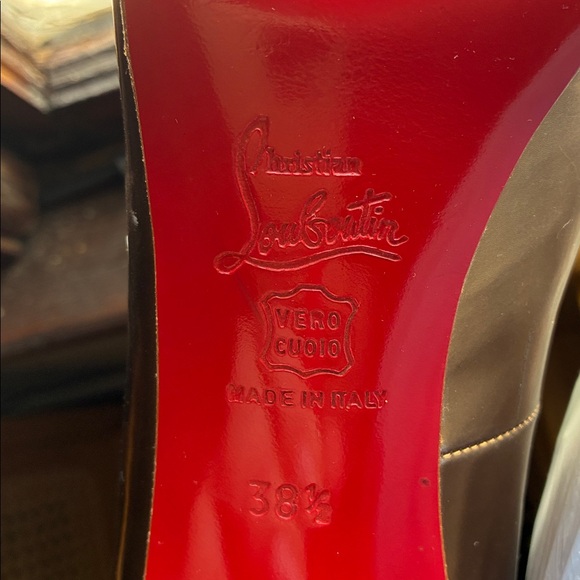 Christian Louboutin Black and Gold Studded Peep Toe Heels - Picture 6 of 6